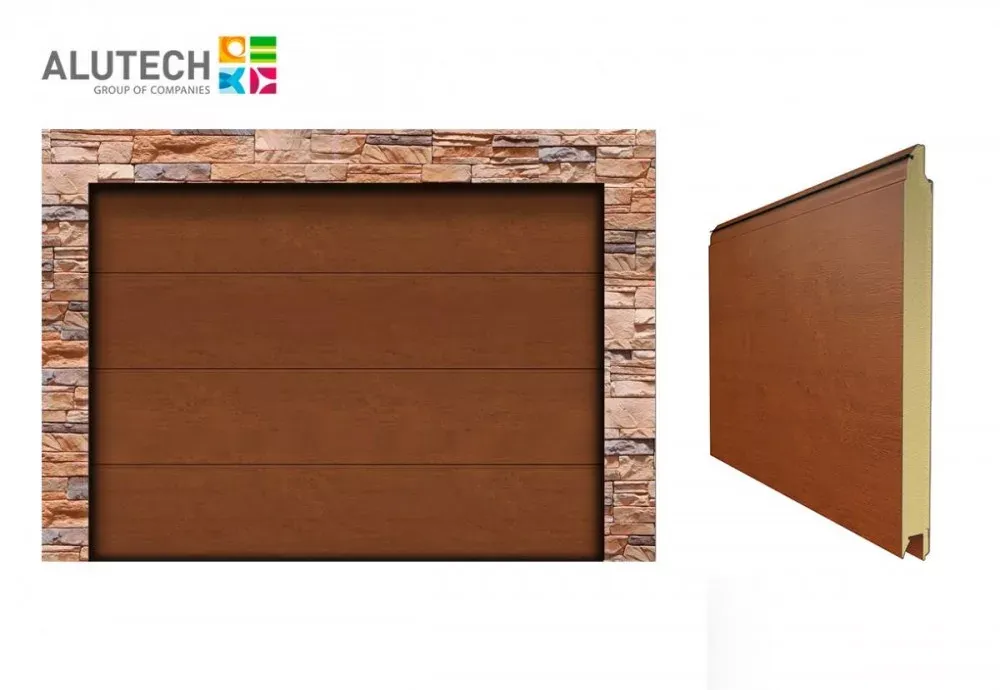 Alutech 4500x2250 Golden oak L bordás Trend Szekcionált garázskapu