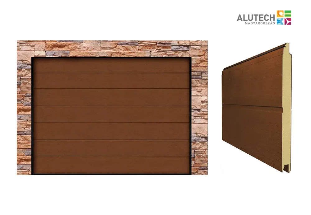 Alutech 2750x2125 Dark oak M bordás Trend Szekcionált garázskapu szett