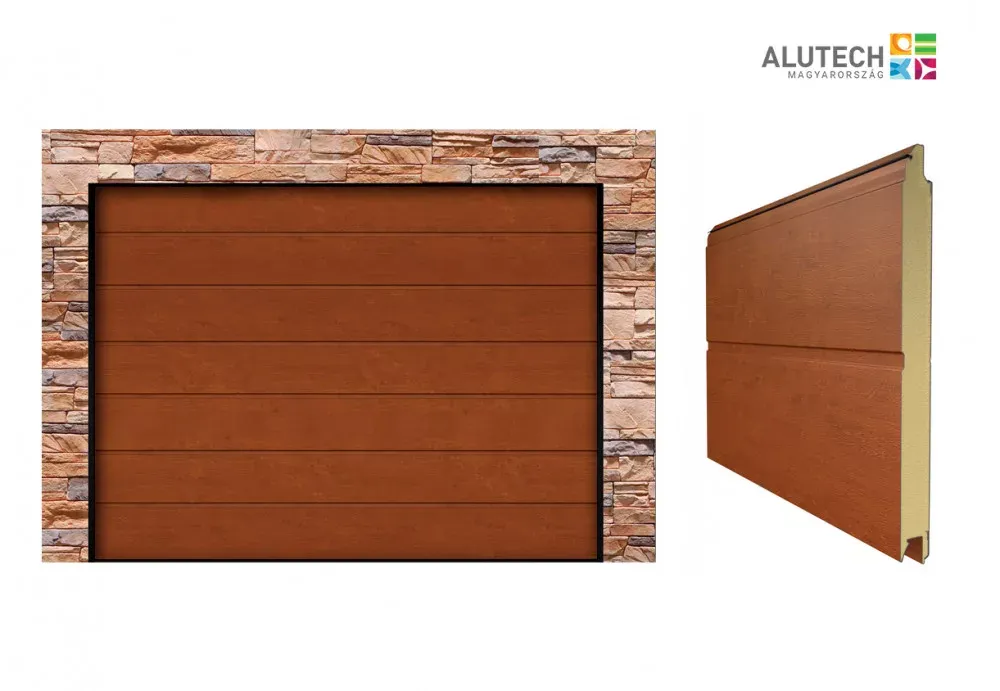 Alutech 2500x2125 Golden Oak M bordás Trend garázskapu szett